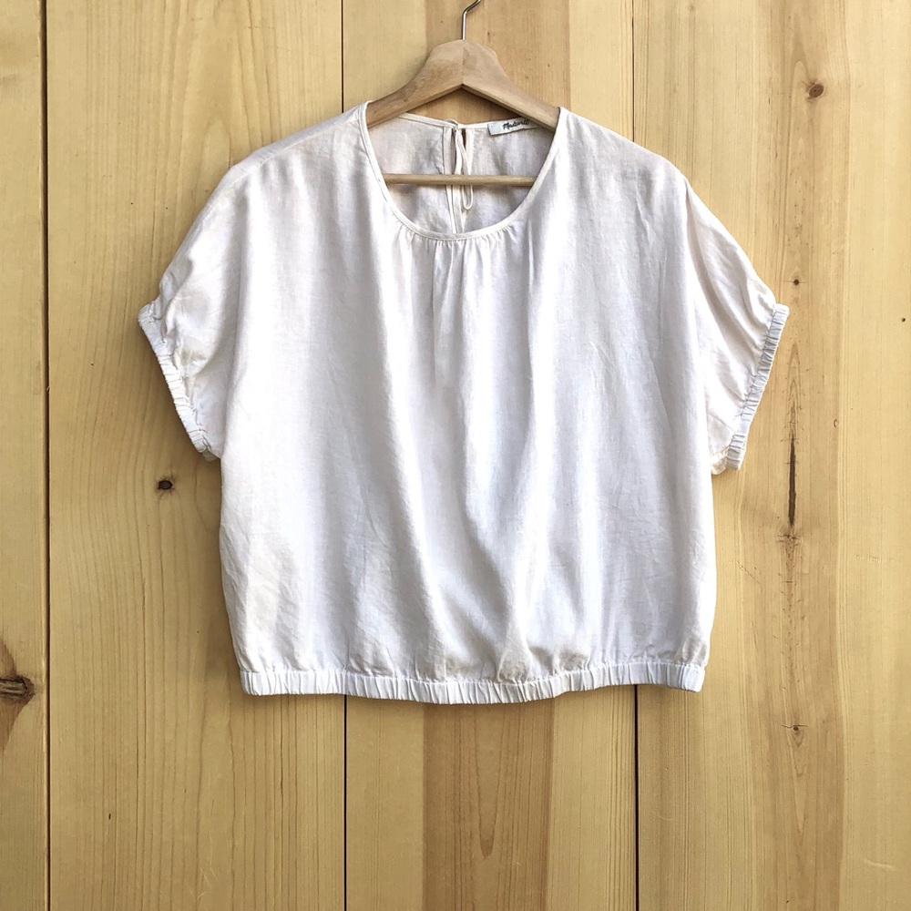 Madewell Off-White Linen Blend Short Sleeve Top Blouse Sz Large